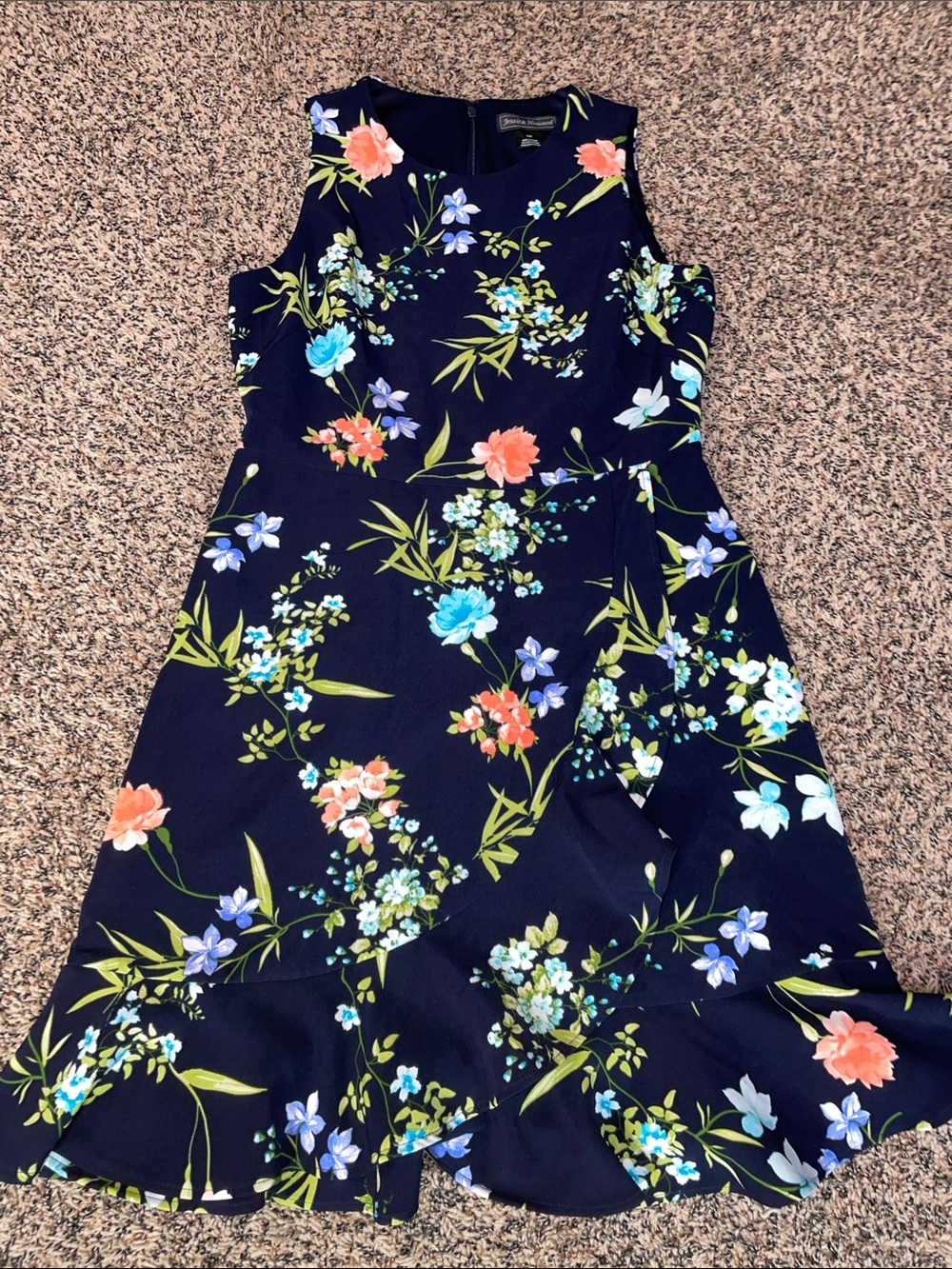 Jessica Howard Navy Floral Sleeveless Fit-and-Flare Ruffle Dress Sz 10P NWOT
